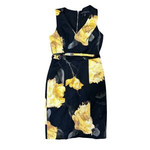 WHITE HOUSE BLACK MARKET, Women's Pencil Dress, Black Yellow Floral, Size 4